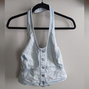 Levi’s Womens Button Down Denim Slim Fit Halter Crop Top Light Wash 🔥